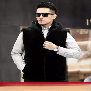 퍼코트 밍크 오버 남자 후드 베스트 모조 조끼