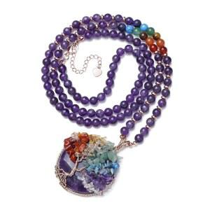 탑 플라자 7 차크라 힐링 크리스탈 내추럴 라운드 보석 펜던트 목걸이 라이프 트리 구리 와이어 랩 비즈 레이키 주얼리 여성용 | 차크라, 주얼리, 내추럴, 라운드, 7가지