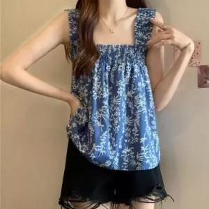 [골드스마일]플라워패턴나시 썸머 프리미엄 여행 청량한 탑