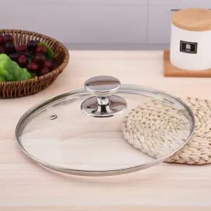 강화유리 냄비 뚜껑 스테인리스 손잡이 내열성 만능 프라이팬 커버 가정용 28cm