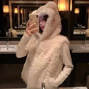 [콩심팥심]캐주얼 발랄한 곰돌이귀퍼 후드베스트 슬리브리스탑