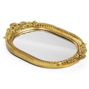 구오어 빈티지 앤티크 장식 욕실 배니티 트레이 거울 디저트 테이블 커피 홈 데코 서빙 손잡이 골드 포함