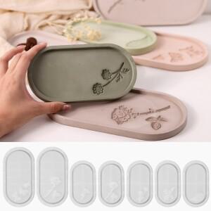 새겨진 꽃 타원형 트레이 실리콘 몰드 DIY 콘크리트 시멘트 보관 접시 금형 쥬얼리 디스플레이 플레이트 석