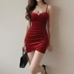 여성 가을 겨울 연말 행사 벨벳 미니 드레스