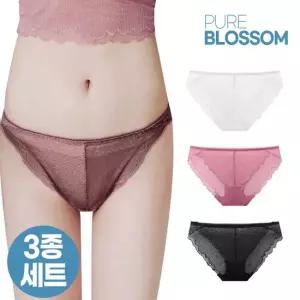 [퓨어블라썸] [3종세트] 풀 레이스 하이레그 누디 팬티 빅사이즈