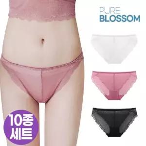 [퓨어블라썸] [10종세트] 풀 레이스 하이레그 누디 팬티 빅사이즈