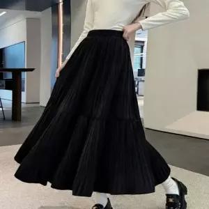 [라일리여성의류] Rly 2컬러 여성 A라인 주름 뒷밴딩 플리츠 롱스커트