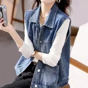 (위드기프트) (간절기에 딱) 폴로카라 스탠다드데님조끼