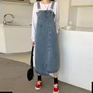 멜빵치마 멜빵스커트 트임 언발란스 데님 편한 청원피스