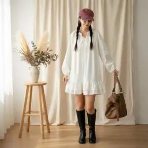 여성 리본 프릴 캉캉 미니 원피스 봄 데이트룩