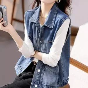 (위드기프트) (간절기에 딱) 폴로카라 스탠다드데님조끼