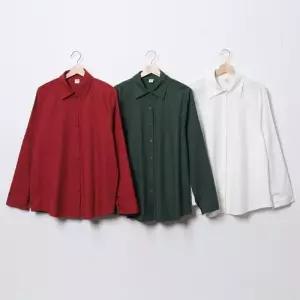 여성 레드 오버사이즈 솔리드 코튼 셔츠