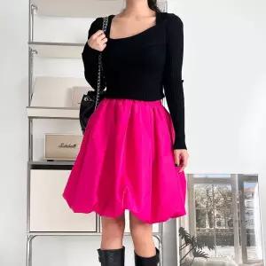 여자 셔링 비비드 벌룬 플레어 핑크 미니스커트