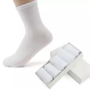 ( )여성용 데일리 화이트 무지 중목 양말 10켤레 세트 중목 단색 여자 베이직 양말 세트 여성