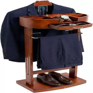 FXEIPOL 발렛 스탠드 나무 수트 랙 옷 버틀러 모자 스카프 가방 옷을 위한 독립형