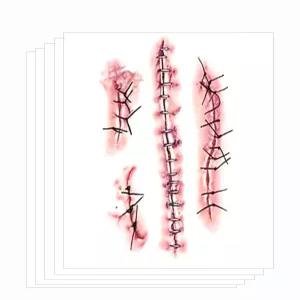 공포 현실적인 가짜 피 묻은 스티치 흉터 방수 임시 타투 스티커 할로윈 가면극 분장 소품 (5장 스티칭)