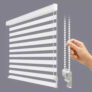 창문용 코드 얼룩말 롤러 블라인드 - 이중 레이어 조명 필터링 음영 침실 및 거실용 프라이버시 쉬어 실내