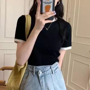 골지 티셔츠 엣지 배색라인 반팔 슬림한 바디라인 연