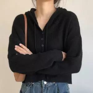 (색상 블랙)좋은 여자 가을 봄 숏 루즈핏 후드 크롭 블랙 가디건