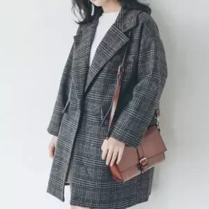 여성 아우터 간절기 롱 카라 봄 가을 겨울 데일리 루즈핏 모직 체크 자켓