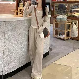 여성 봄 가을 꾸안꾸 레이어드 스타일 긴팔 후드 트레이닝 세트