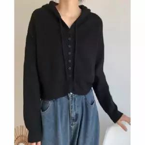 (색상 블랙)봄가을 여자 가을 봄 숏 루즈핏 후드 크롭 블랙 가디건