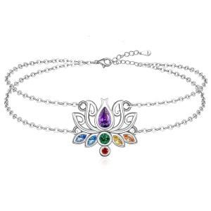 여성 LOVGIFSET 차크라 발찌 연꽃 발목 팔찌 7 925 스털링 실버 크리스탈 주얼리 생일 선물