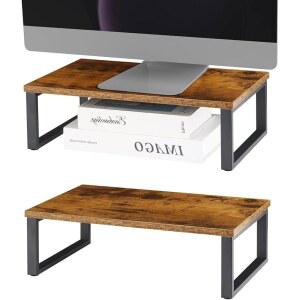 모니터 스탠드 라이저 2팩 노트북 홀더 목재 컴퓨터 빈티지 테이블 탑 보관 정리함 선반 PC 프린터 리프트 TV 나무 책상 브라운 (브라운)