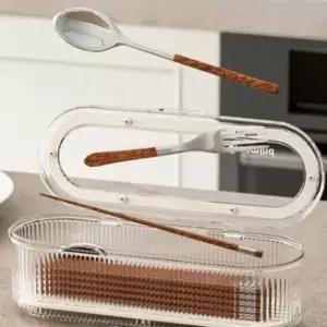 예쁜 식기 물빠짐 뚜껑 수납 보관함 투명 수저통