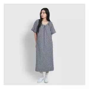 [JAJU/자주] 여 코튼 시어서커 반팔 파자마 원피스_라이트 네이비