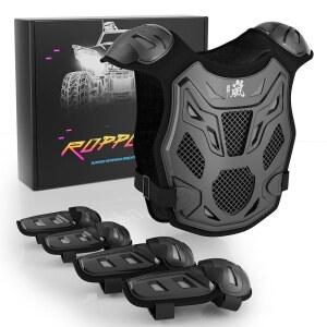 ROPPONGI 아동용 더트 바이크 기어 가슴 보호대 - 청소년 모토크로스 ATV 바디 아머 조끼, 만 5-10세 남아 여아용 통기성 안전 가드, MTB, 고 카트, 스케이트보드 및 사이클링용 (랜 시리즈, 블랙)