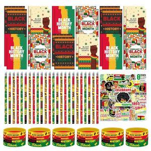 Augacage 122피스 블랙 역사의 달 선물 벌크 6월 파티 노트북 연필 실리콘 손목 밴드 스티커 흑인 아프리카계 미국인 자유의 날 용품