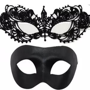 가면극 가면 할로윈 드레스를 위한 커플 마디 그라 파티 크리스마스 코스튬 블랙2 팩