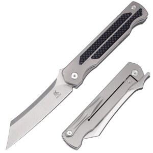 카츠 S35VN 스틸 블레이드 접이식칼 남성 티타늄 포켓 나이프 프레임 잠금 일본식 프론트 플립퍼 EDC 집게 스톤워시 가죽 칼집 포함