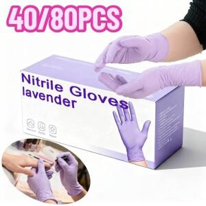 40/80PCS 일회용 라벤더 니트릴 장갑 가정 청소 주방 욕실 청소 식기 세척 장갑