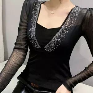 반짝이 셔링 댄스복 스포츠 상의 화려한 살사 공연복 라인 연습복스윙 댄스