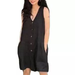 민소매브이넥점프수트 나시 V넥 오버롤 반바지 린넨 여성용 점프수트 반바지원피스 루즈핏