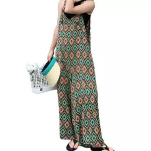 여성화려한점프수트 캐주얼 나들이룩 와이드 통 긴바지 여름 편한 멜빵 휴양지 점프수트