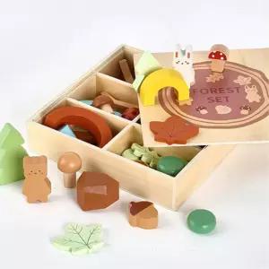 칸막이 나무상자 숲속 동물놀이 원목블럭 맞추기장난감 5세