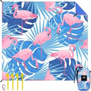 4-8인용 코뿔소 밸리 비치 담요 84인치 X 96인치 휴대용 가방이 있는 모래 방지 매트 및 스테이블 스테이크