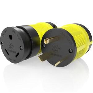 저니맨 프로 NEMA TT 30R 30암페어 트레일러 RV 블레이드 스트레이트 3750와트 여성 산업용 YLW 콤보 접지 TT30P 플러그 125볼트 옐로우 블랙 등급 TT30R TT30 발전기 커넥터