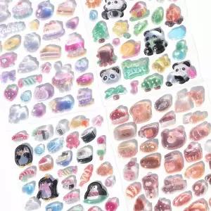 푸드애니멀 워터 드롭 스티커 12개 세트 다꾸 어린이 입체 스티커