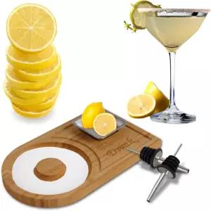 마가리타 소금 리머 세트 스테인리스 스틸 주류 2팩 대나무 바텐더 도구 칵테일용 설탕 향신료 용기 포함