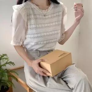 [의류] 여름 니트웨어 쉬폰프릴소매 블라우스