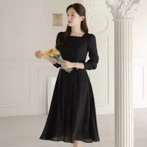 [시크라인] 헤비 스퀘어넥 쉬폰 플레어 원피스