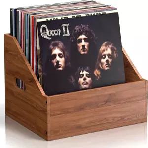 벡소티 우드 비닐 레코드 보관 레트로 내구성 상자 및 홀더 60개 이상의 레코드를 보관할 수 있는 앨범