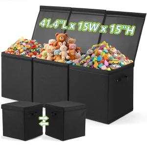 뚜껑이 있는 초대형 장난감 보관함 접이식 스택형 큐브 바구니 용기 정리함 거실용 침실 보육원-41.4 L x