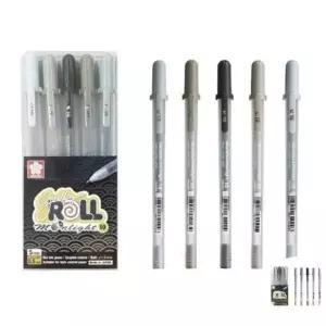 [문구] 사무용필기구 노트필기 디자인펜 문구세트중성펜 겔리롤 문라이트 젤펜 그레이 컬러 5색 세트