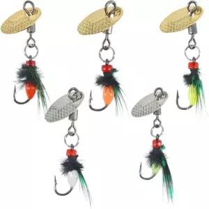 스피너 블레이드가 있는 Rydkcs 5팩 인공 플라이 낚시 미끼 농어 송어 개복치 및 파이크 낚시에