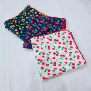 체리 아사면 자수 손수건 정사각 스카프 여름스카프 아사면스카프 거즈면손수건